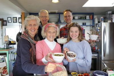 The Esselstyn family in the kitchen