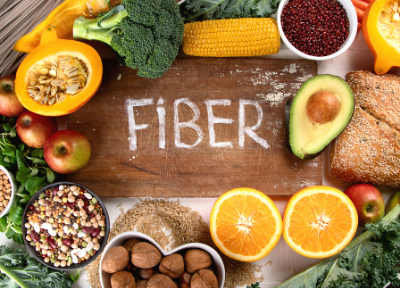The word Fiber with fibrous foods