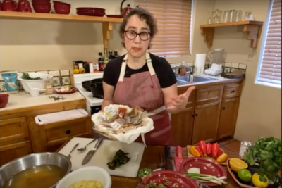Chef Carole Levy cooking southwestern-influenced dishes 